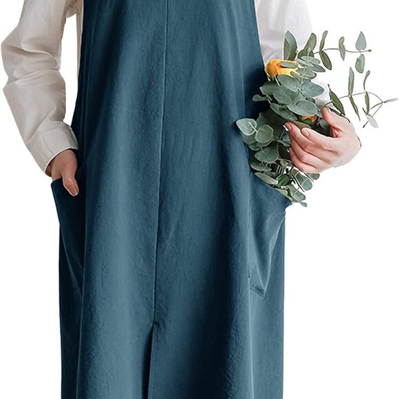 Cotton Aprons for Women and Men | Cross-Back Apron with Pockets - Picture 1 of 7